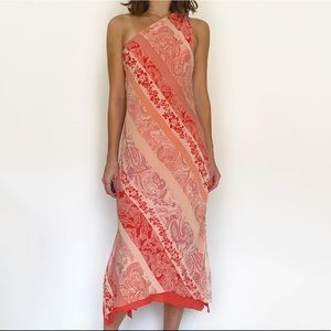 Y2K Vintage Silk Paisley Print Midi Dress Pink